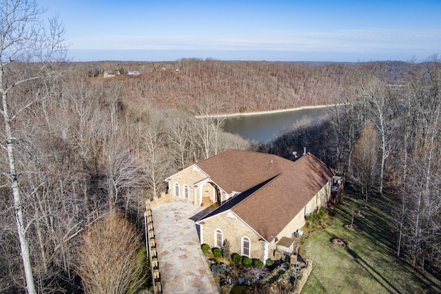 aerial view with a water view