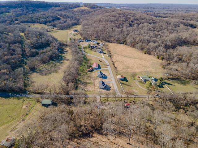 bird's eye view with a forest view and a rural view