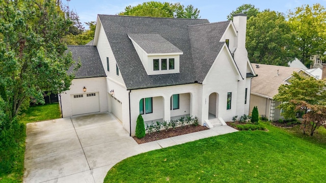 view of front of property with a garage and a front yard