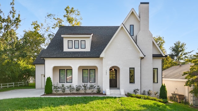 view of front of property featuring a front lawn