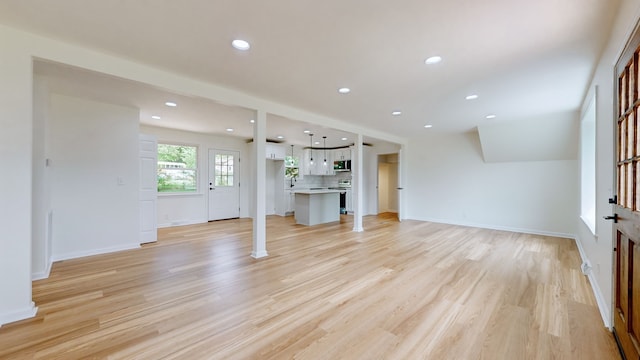 unfurnished living room featuring light hardwood / wood-style floors