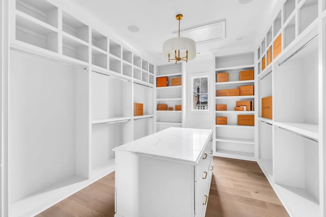 spacious closet featuring light wood-type flooring