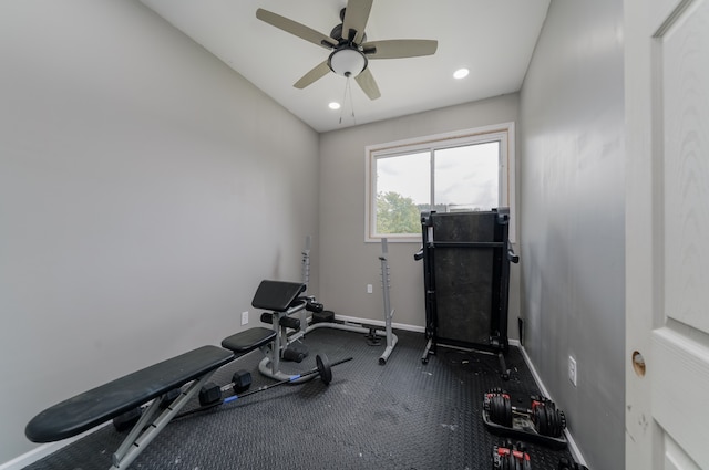 exercise area with ceiling fan