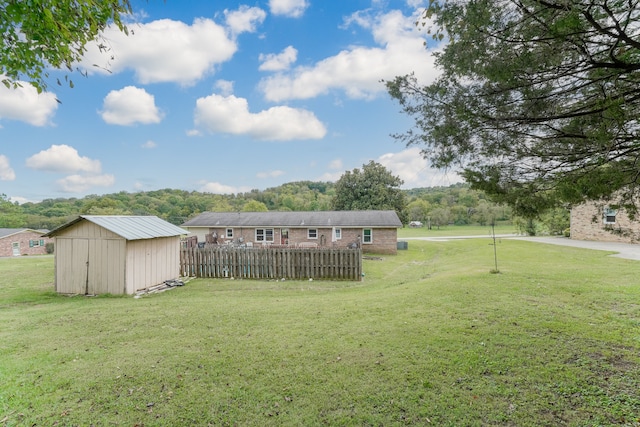 view of yard featuring a shed