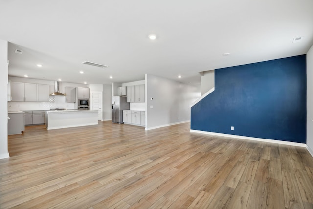 unfurnished living room featuring light hardwood / wood-style floors