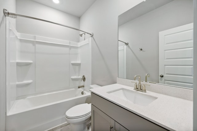 full bathroom featuring shower / washtub combination, vanity, and toilet