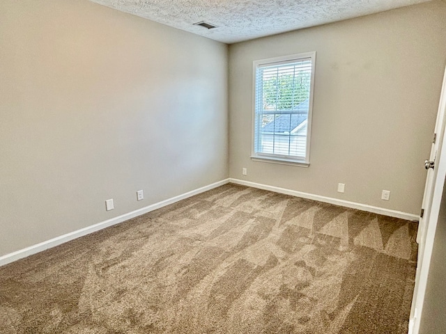 empty room with carpet floors and a textured ceiling