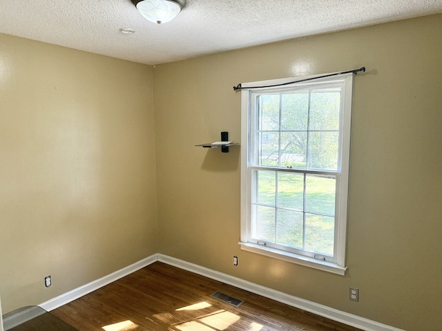 spare room featuring a textured ceiling, dark wood-type flooring, and a wealth of natural light