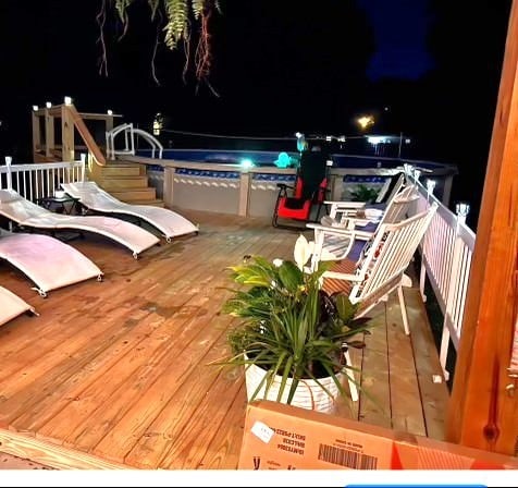 view of deck at night