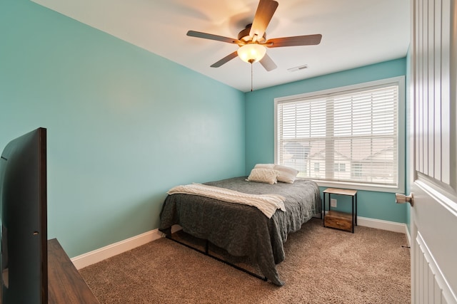 bedroom featuring carpet flooring and ceiling fan