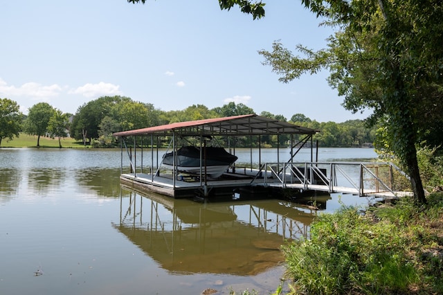 view of dock with a water view