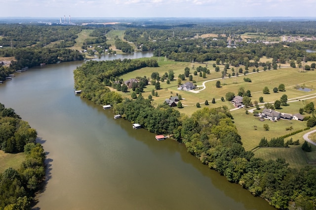 drone / aerial view with a water view and a rural view