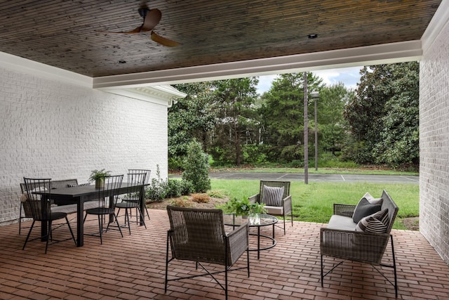 view of patio featuring ceiling fan and outdoor lounge area