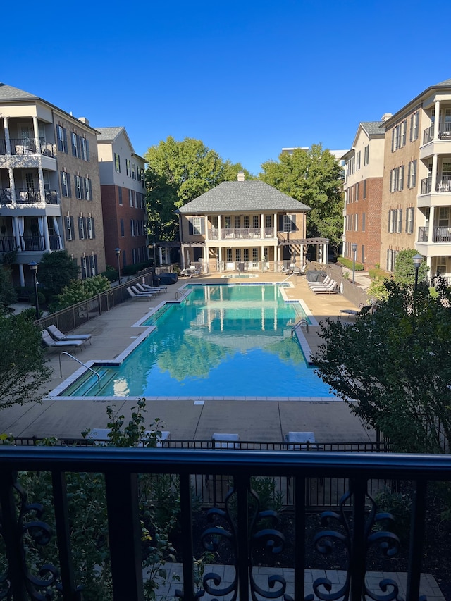 view of pool featuring a gazebo and a patio