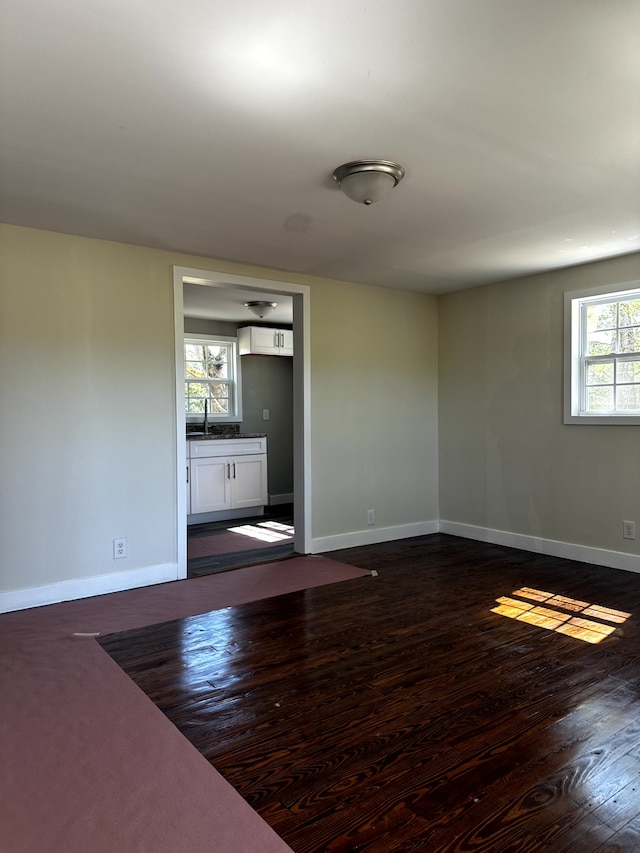 spare room featuring dark wood-type flooring and sink