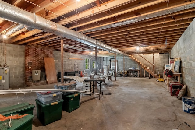 basement featuring water heater