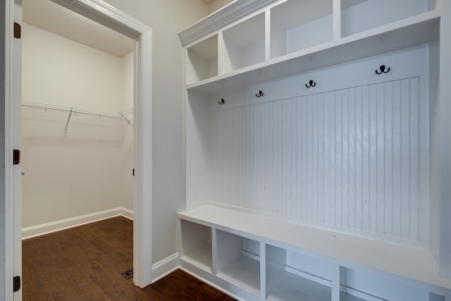 mudroom with dark hardwood / wood-style floors