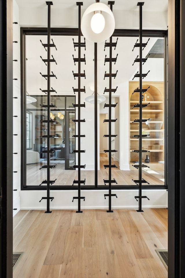 wine cellar with hardwood / wood-style flooring