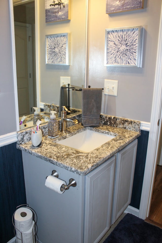 bathroom with hardwood / wood-style flooring and vanity