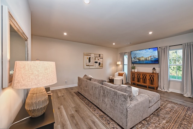 living room featuring light wood-type flooring