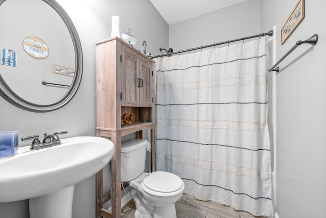 bathroom with sink, toilet, and a shower with shower curtain