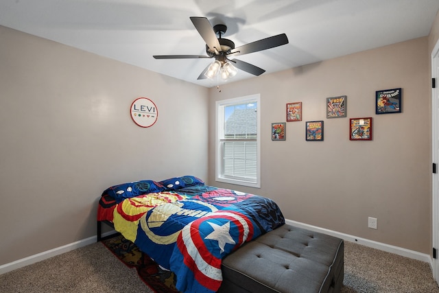 bedroom featuring ceiling fan and carpet flooring