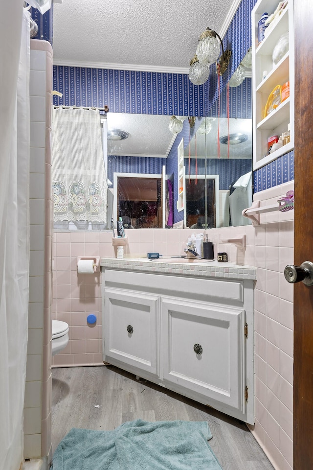 bathroom featuring wood-type flooring, vanity, and toilet