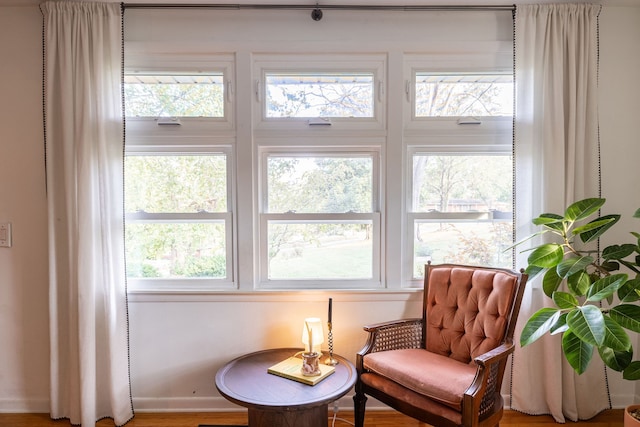 sitting room with hardwood / wood-style flooring