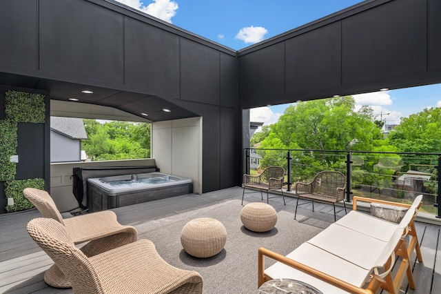 view of patio / terrace featuring a hot tub