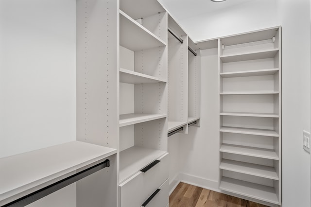 walk in closet with wood-type flooring