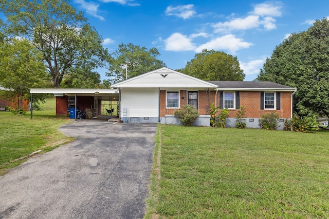 ranch-style home with a front lawn and a carport