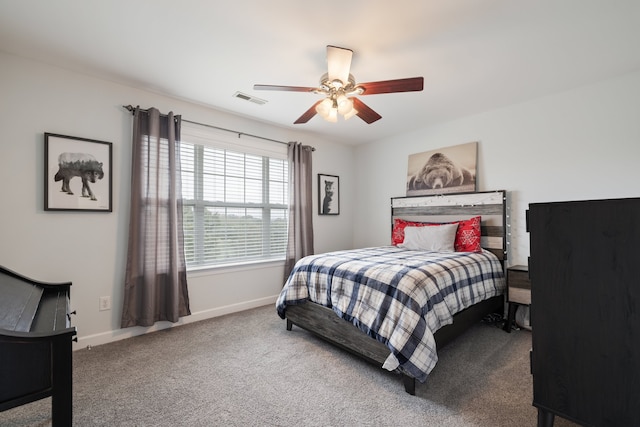 bedroom with carpet flooring and ceiling fan