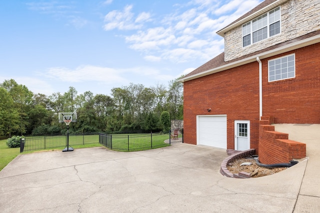 exterior space with a garage