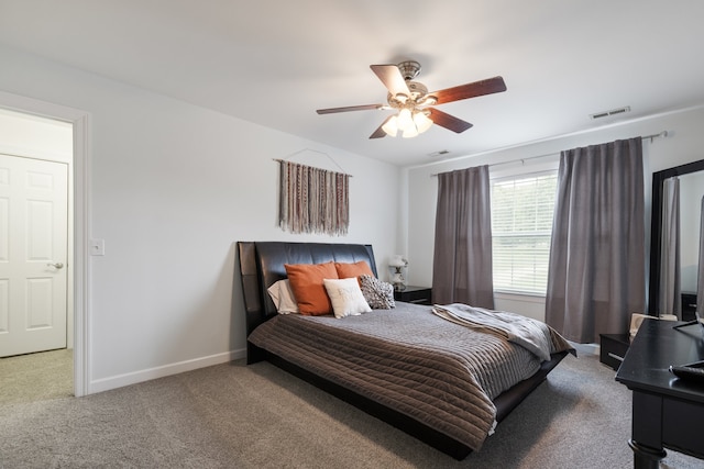 bedroom featuring ceiling fan and carpet floors