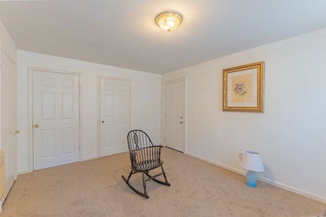 sitting room with light colored carpet