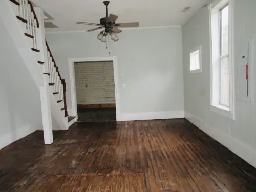 interior space featuring dark hardwood / wood-style floors and ceiling fan