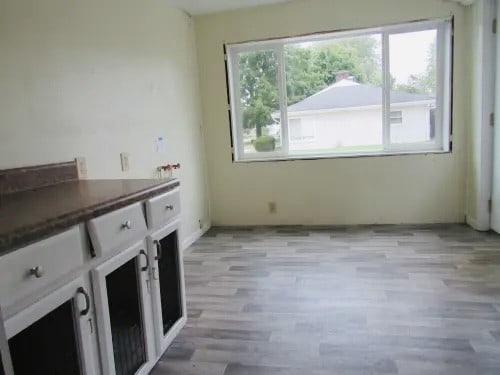 kitchen featuring light hardwood / wood-style floors and white cabinetry