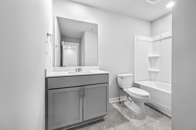 full bathroom featuring vanity,  shower combination, and toilet