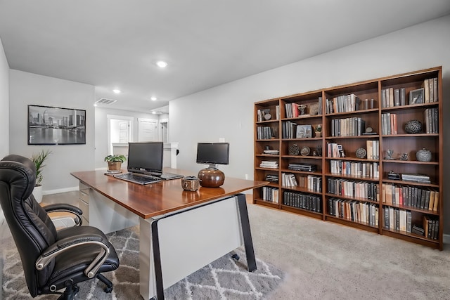 office with light colored carpet