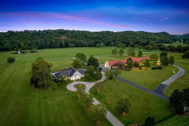 view of aerial view at dusk