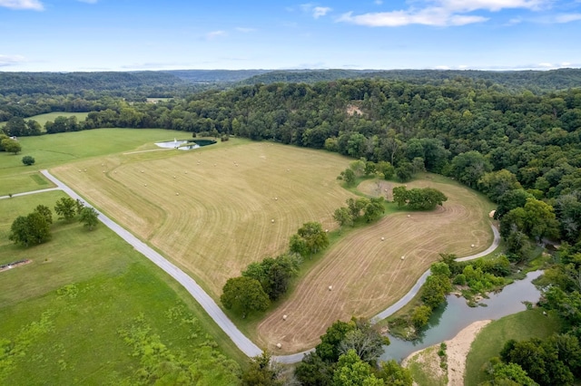 aerial view featuring a water view and a rural view