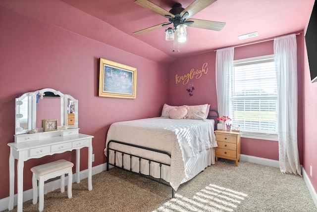 bedroom featuring carpet flooring and ceiling fan