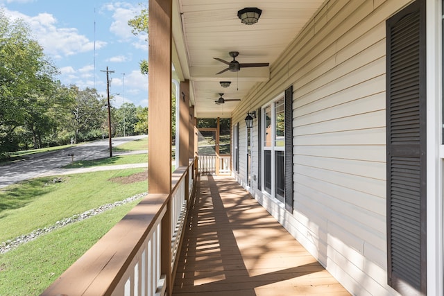 view of patio / terrace featuring ceiling fan and a porch