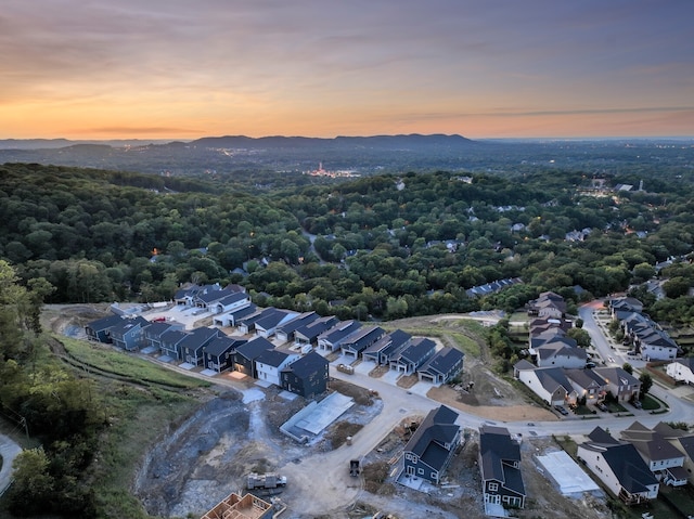 view of aerial view at dusk