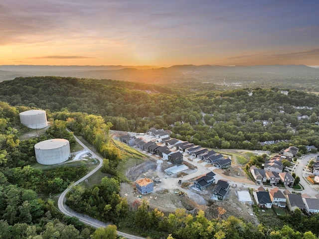 view of aerial view at dusk