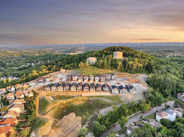 view of aerial view at dusk