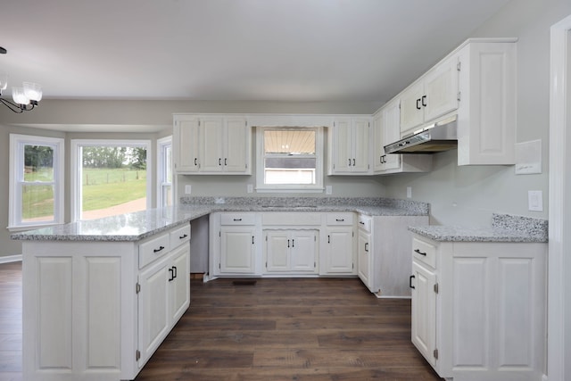 kitchen with a wealth of natural light, white cabinets, and dark wood-type flooring