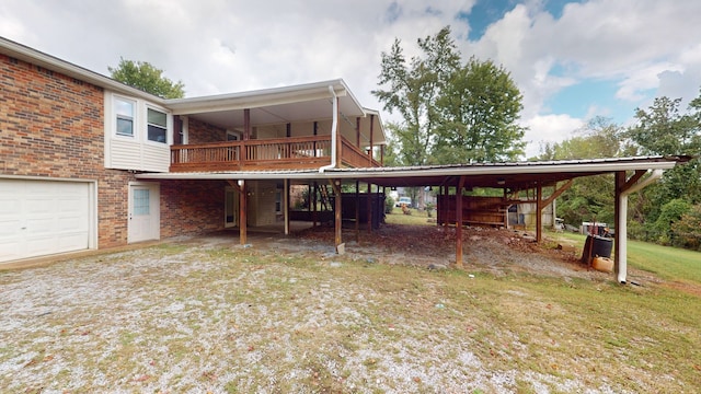 exterior space with a balcony and a garage