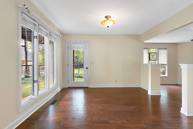 interior space with dark wood-type flooring