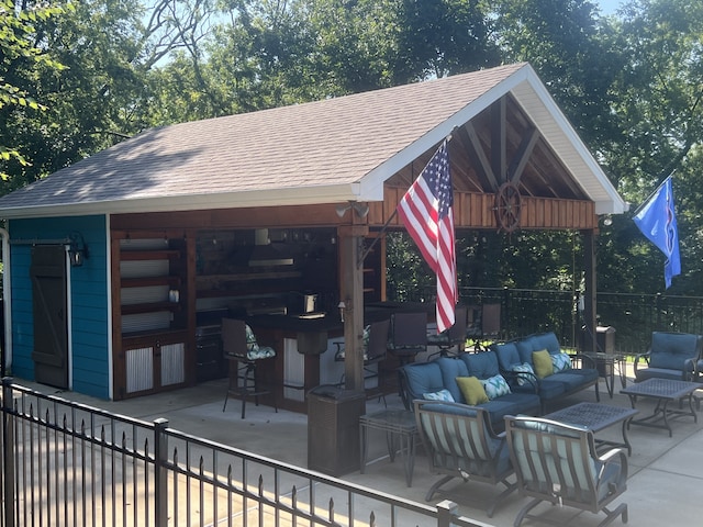 view of patio featuring a gazebo and an outdoor hangout area